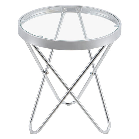 Livingandhome Tempered Glass Coffee Table Round Tea Table with Metal Legs, ZH0802