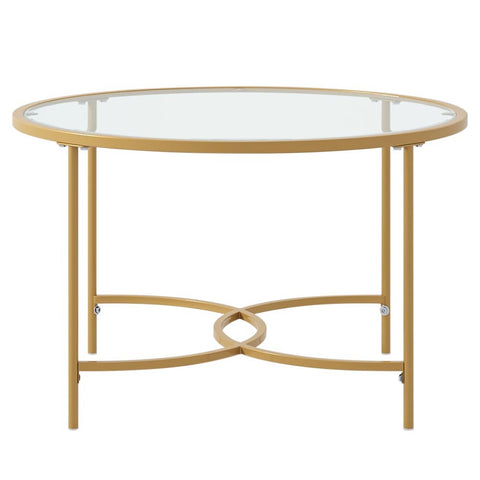 Livingandhome Modern Round Tempered Glass Coffee Table for Living Room, ZH1185