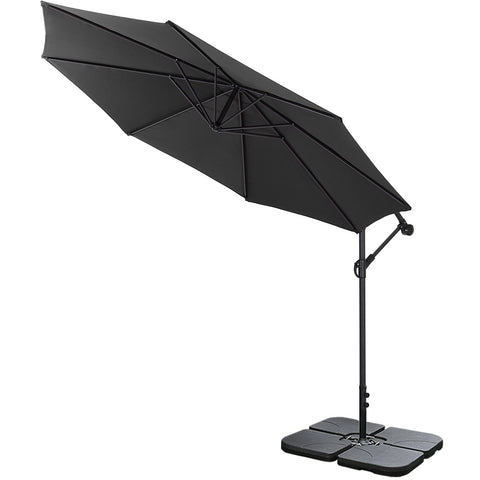 Livingandhome 3M Large Banana Cantilever Patio Parasol for Outdoor Sunshade and Rain with a Cross base and a Square Base, LG0440LG0441LG0533