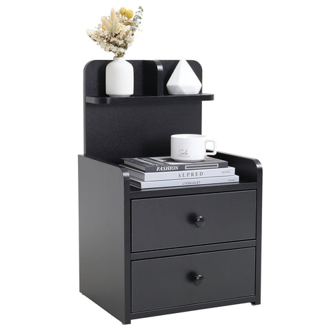Livingandhome Wooden 2-Drawer Bedside Table Nightstand with a Shelf, DM0374