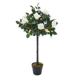 Livingandhome 90cm White Artificial Rose Flower Tree in Pot, PM1227