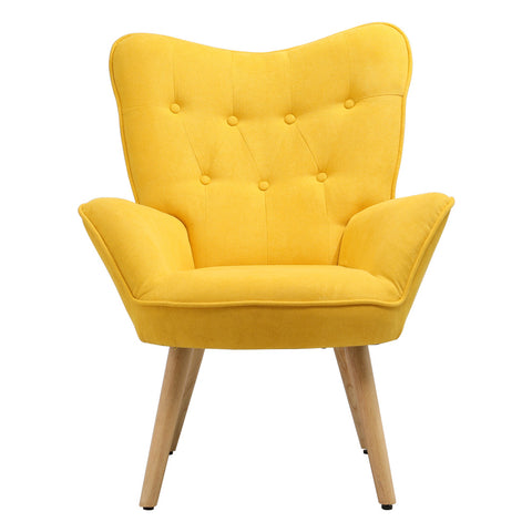 Livingandhome Buttoned Linen Armchair with Wooden Legs, JM2147