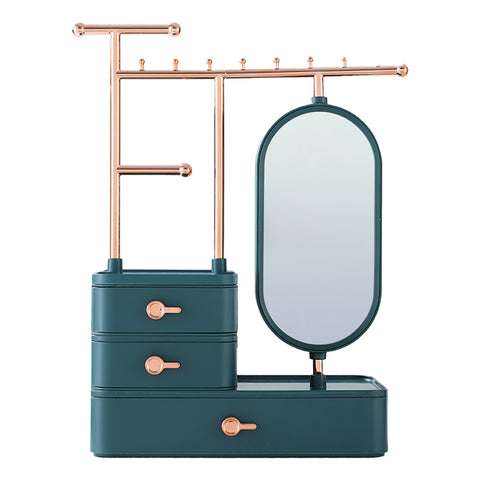 Livingandhome Jewelry Organizer with Rotating Mirror, Makeup Storage Box with Hanging Rod Necklace Earring Display, SW0344