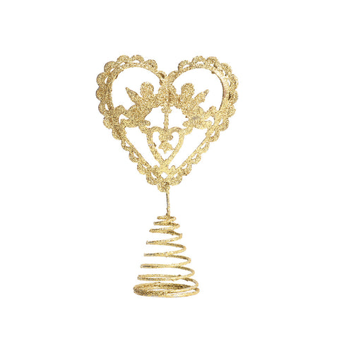 Christmas Tree Heart Topper Golden Glitter Ornaments Home Party Decor, SC0108