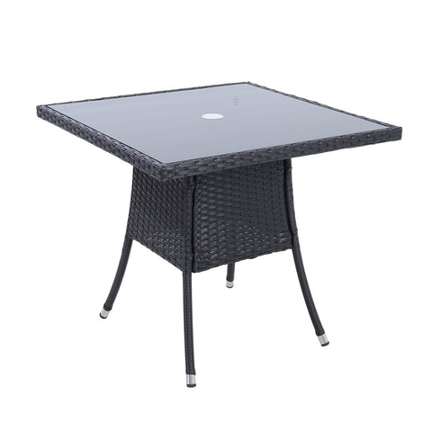 Garden Wicker Tempered Glass 4 Seater Dining Table with Parasol Hole, LG0974