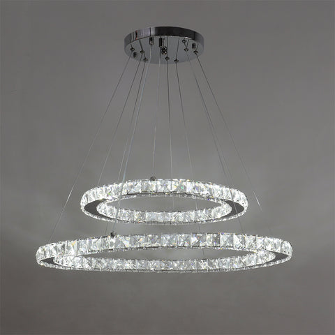 Livingandhome Modern 2-Tier Adjustable Crystal LED Pendant Light, LG0399