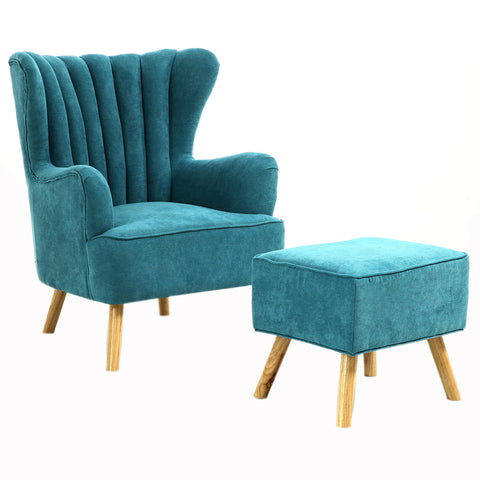 Livingandhome Faux Wool Upholstered Armchair and Footstool, JM0910