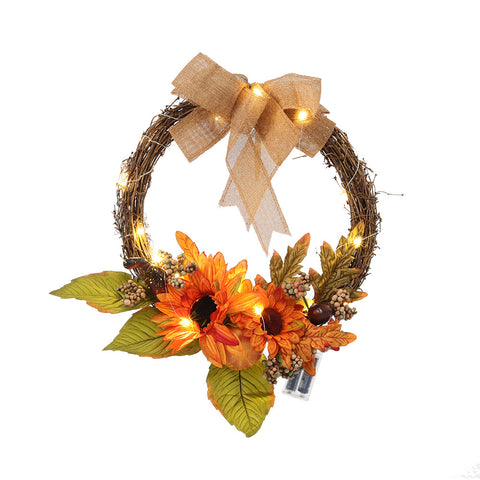 Livingandhome Thanksgiving Halloween Home Decoration Artificial Sunflower Wreath with Lights, SW0213