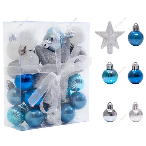 Livingandhome 30 Pieces Shatterproof Christmas Tree Ornament Set Xmas Bauble and Snowflake Tree Topper, CD0343