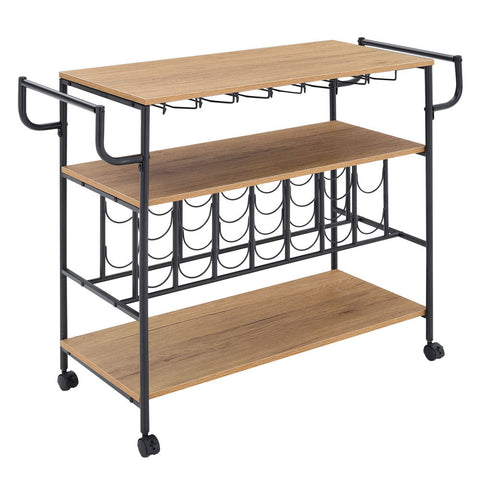 Metallic Rolling Serving Bar Cart with Wine Rack, DM0128