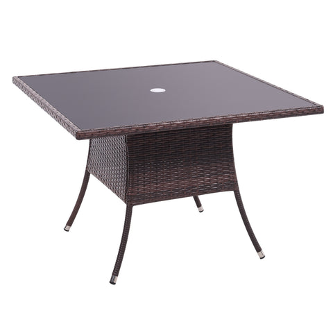 Livingandhome Garden Wicker Tempered Glass Table with Parasol Hole, LG0894