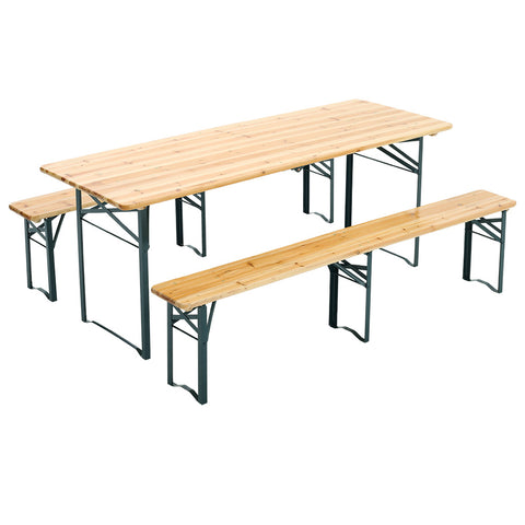 Outdoor Wooden 3-Piece Garden Table Bench Furniture Set, CX0175CX0176