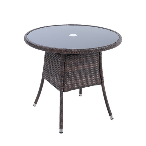 Garden Wicker Tempered Glass 4 Seater Dining Table with Parasol Hole, LG0971