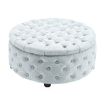 Livingandhome Round Linen Deep Buttoned Ottoman with Studded Edge, ZH0830