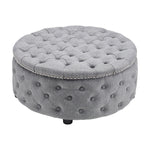 Livingandhome Round Linen Deep Buttoned Ottoman with Studded Edge, ZH0828