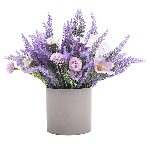 Livingandhome Artificial Lavender Potted Purple Flower Rustic Wood Planter Tabletop Decor, SW0245