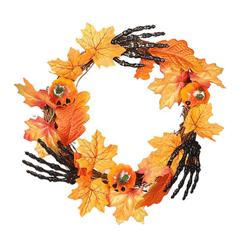 Livingandhome Halloween Wreath Hand Pumpkin Wreath for Front Door Decor, SP1786