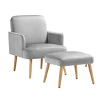 Livingandhome Wooden Legs Velvet Armchair Chair with Footrest, JM2122