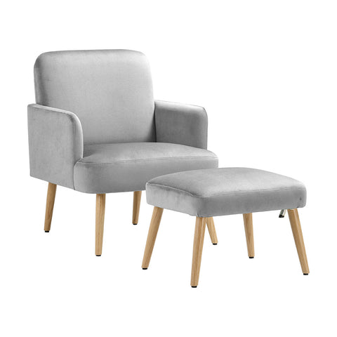 Livingandhome Wooden Legs Velvet Armchair Chair with Footrest, JM2122