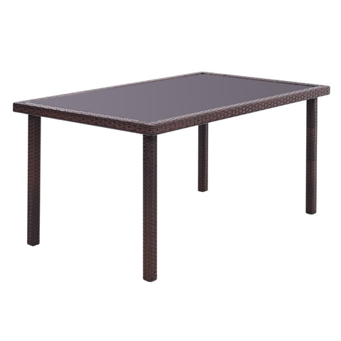 Livingandhome Rustic Rectangle Outdoor Wicker Table with Tempered Glass Tabletop, LG0898