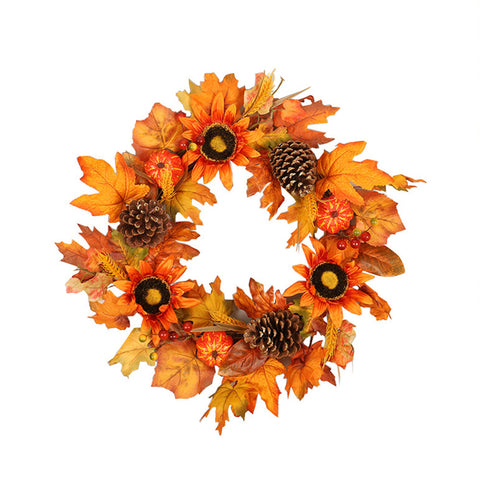 Warm Autumn Door Wreath with Maple Leaves Pine Cones, SW0212