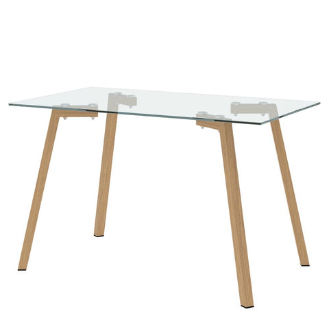 Livingandhome Rectangle Tempered Glass Top Dining Table with Metal Legs in Wooden Color Coating, ZH1179ZH1180