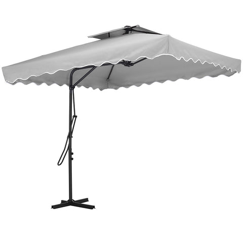 Livingandhome Corrugated Edge Square Canopy Outdoor Cantilever Parasol with Cross Base, LG0813