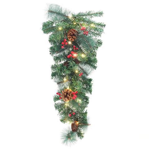 Pine Needle Cone Snow Red Berry Swag with LED Light String, SC0120